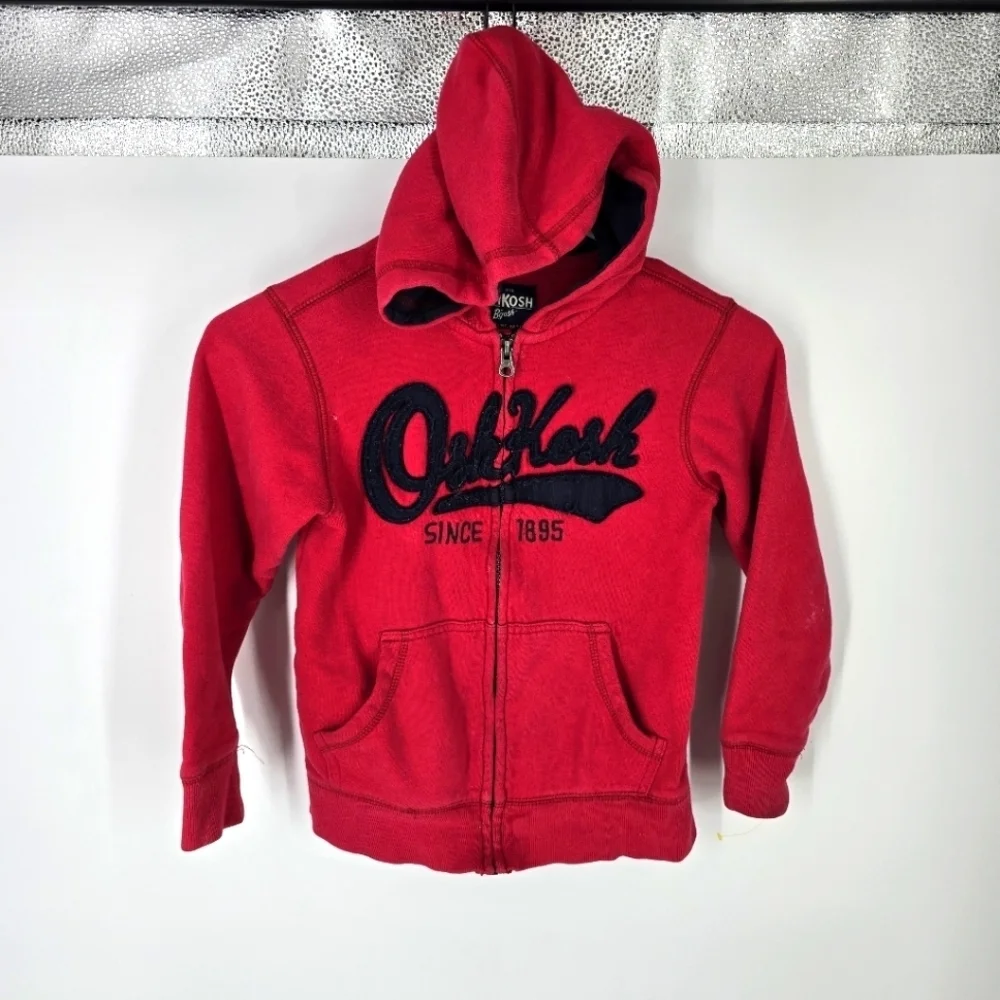 OshKosh B'Gosh Little Boy's 7 Full Zip Hooded Sweatshirt Red Vintage